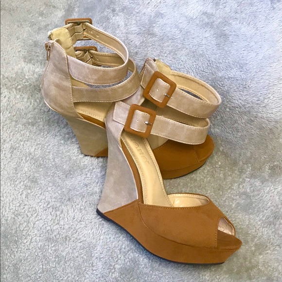 Liliana Monaco Two Tone Strappy Wedges Platform - Picture 2 of 9